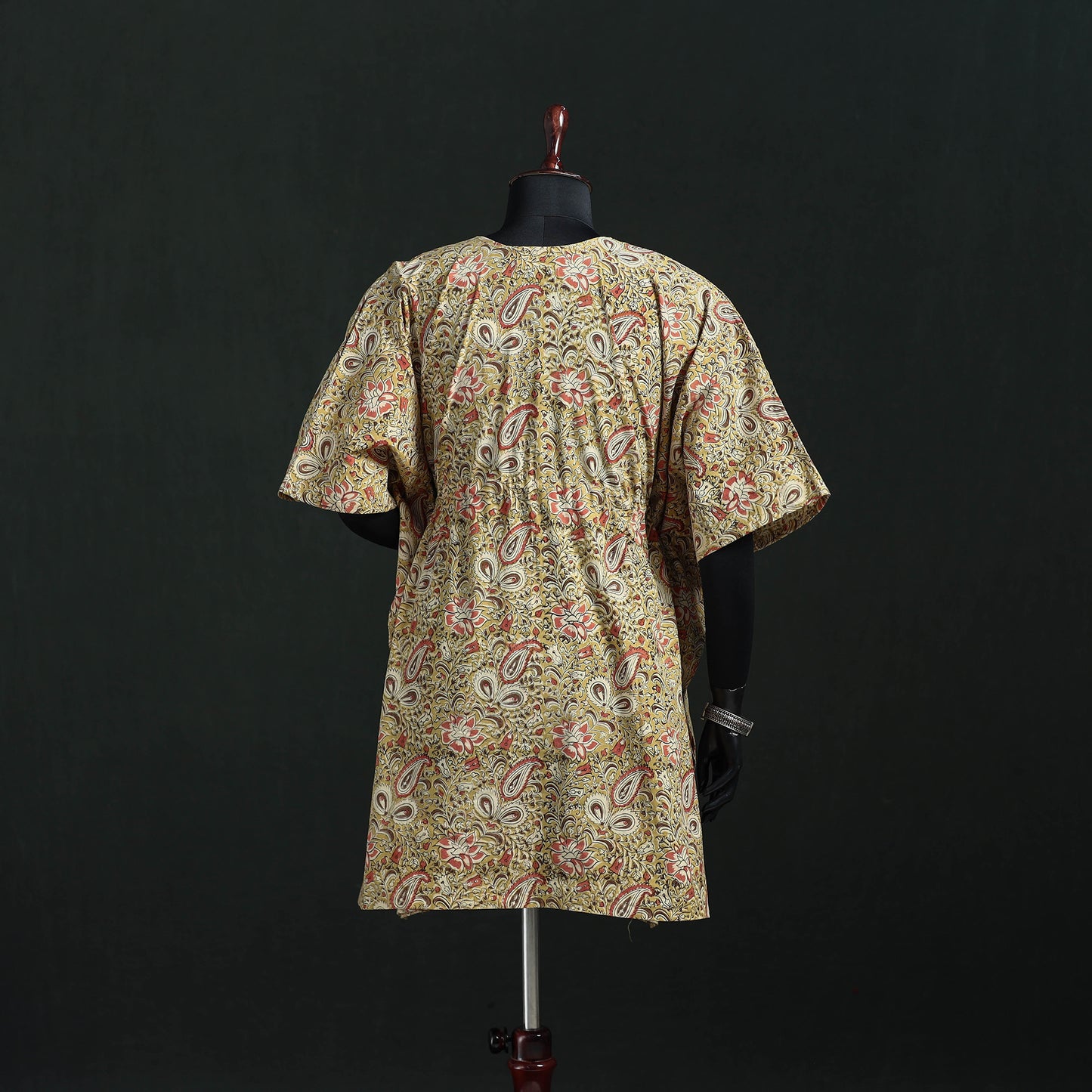 Beige - Kalamkari Hand Block Print Natural Dyed Cotton Kaftan (Short) 20