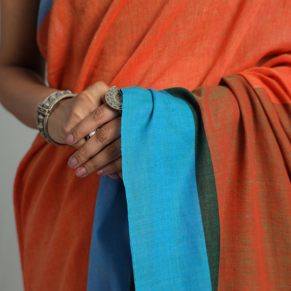 Orange - Bishnupur Pure Cotton Saree from Bengal 02