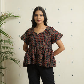 Black Ajrakh Block Printed Cotton Crop Top