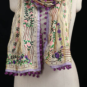 Ranihati Chanderi Silk Hand Embroidered Stole with Pom Pom 180