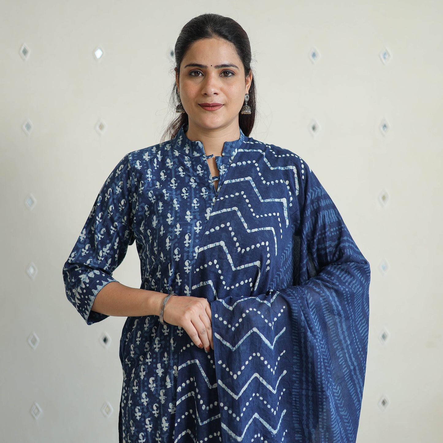 Blue - Hand Block Print Indigo Bagru Cotton Suit Set 01