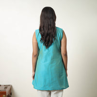 Afreen Blue Slub Silk Short Plain Kurta