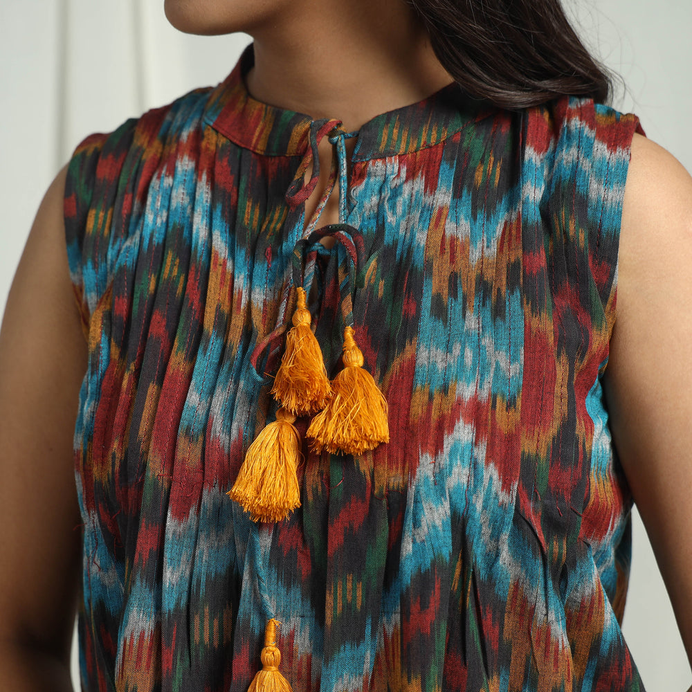 Multicolor - Handloom Cotton Central Asian Pochampally Ikat Crop Top 06