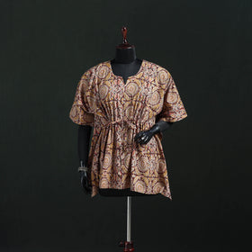 Brown - Kalamkari Hand Block Print Natural Dyed Cotton Kaftan (Short) 21