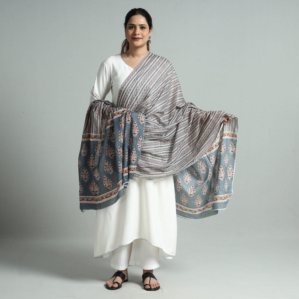 Grey - Jaipur Printed Mul Cotton Dupatta 26