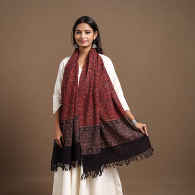 Kutch Handwoven Ajrakh Print Pure Wool Stole 30