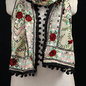 Ranihati Chanderi Silk Hand Embroidered Stole with Pom Pom 181