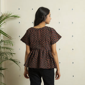 Black Ajrakh Block Printed Cotton Crop Top