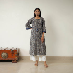 Black - Natural Dyed Block Print Cotton Kalamkari Kurta 09
