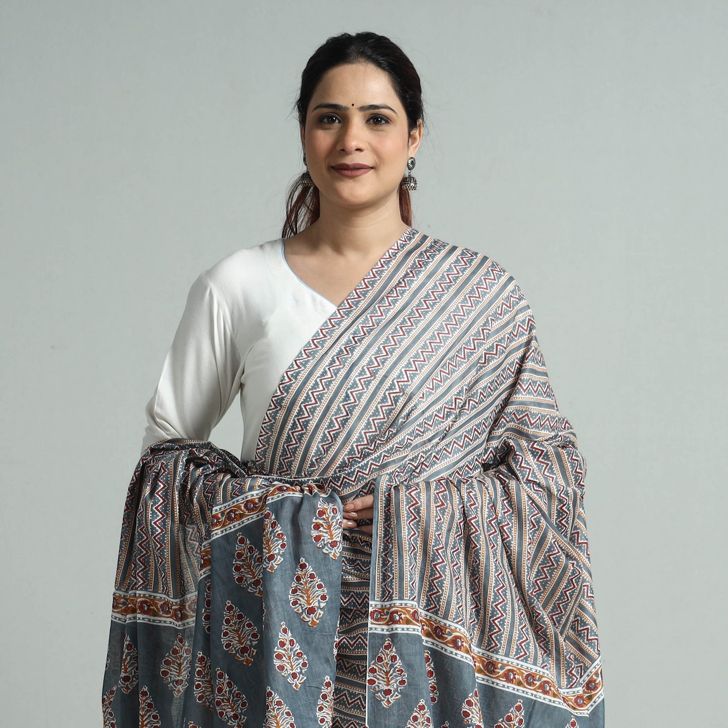 Grey - Jaipur Printed Mul Cotton Dupatta 26