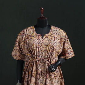 Brown - Kalamkari Hand Block Print Natural Dyed Cotton Kaftan (Short) 21