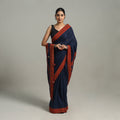 Buy Blue Applique Patchwork Mul Cotton Tagai Ajrakh Saree 