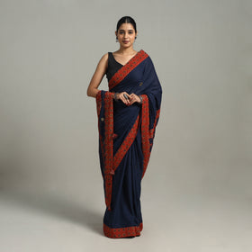 Buy Blue Applique Patchwork Mul Cotton Tagai Ajrakh Saree 