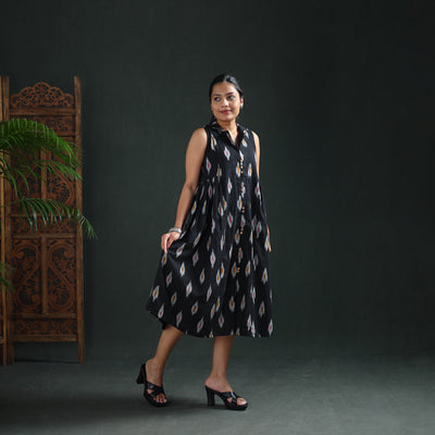 Pochampally Ikat Cotton Sleeveless Buttoned Down Long Dress for Women 12