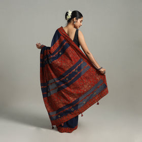 Buy Blue Applique Patchwork Mul Cotton Tagai Ajrakh Saree 