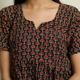 Black Ajrakh Block Printed Cotton Crop Top