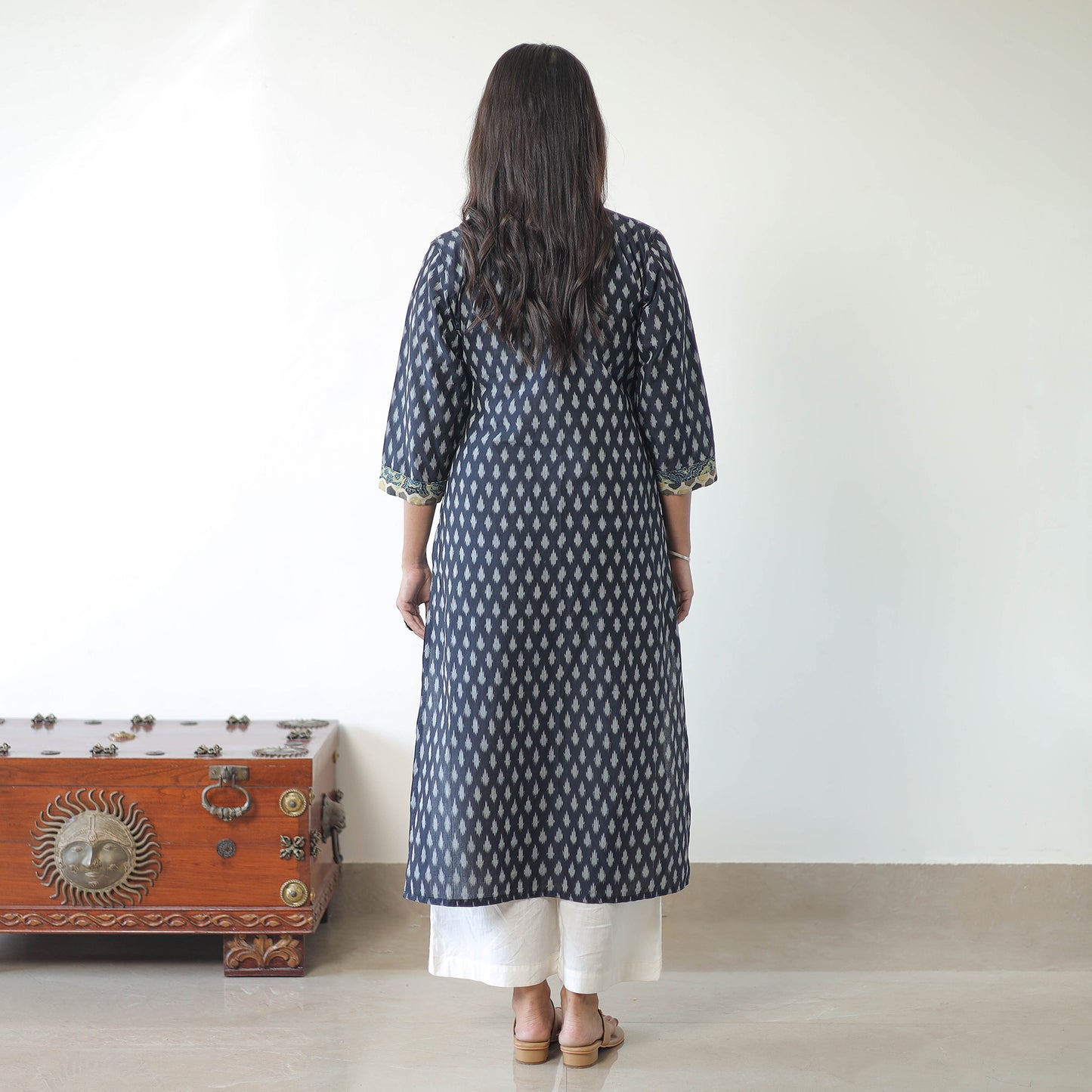 Blue - Mercerised Cotton Pochampally Ikat Kurta (Straight) 07