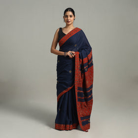 Buy Blue Applique Patchwork Mul Cotton Tagai Ajrakh Saree 