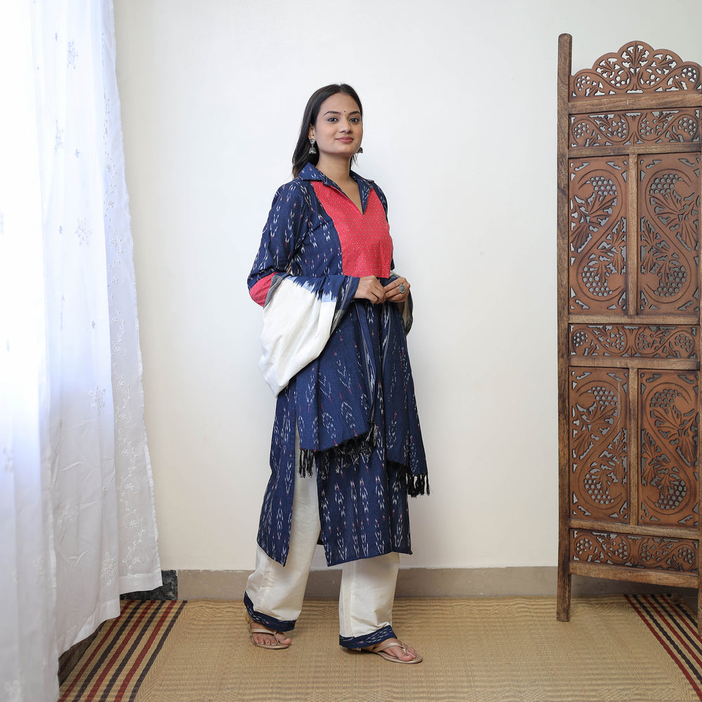 Blue - Handloom Cotton Pochampally Ikat Kurta Set 06