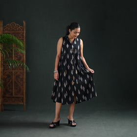 Pochampally Ikat Cotton Sleeveless Buttoned Down Long Dress for Women 12