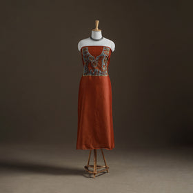 Orange - Handpainted Srikalahasti Handloom Chanderi Silk Unstitched Kurta (2.3M) 10