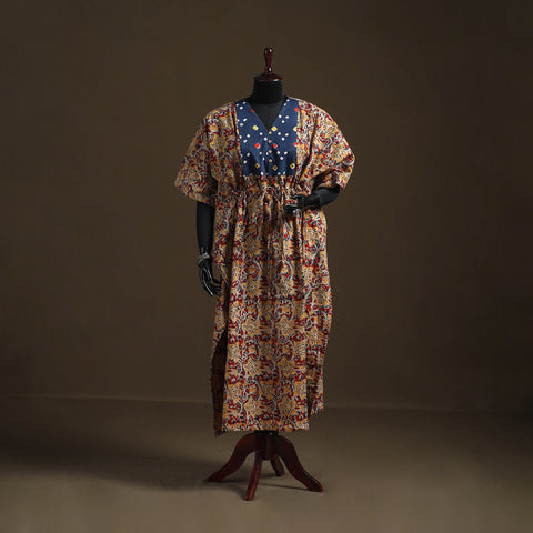 Natural Dyed Hand Block Kalamkari Print Patchwork Cotton Kaftan (Long) 72