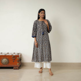 Black - Natural Dyed Block Print Cotton Kalamkari Kurta 09