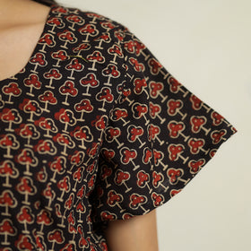Black Ajrakh Block Printed Cotton Crop Top