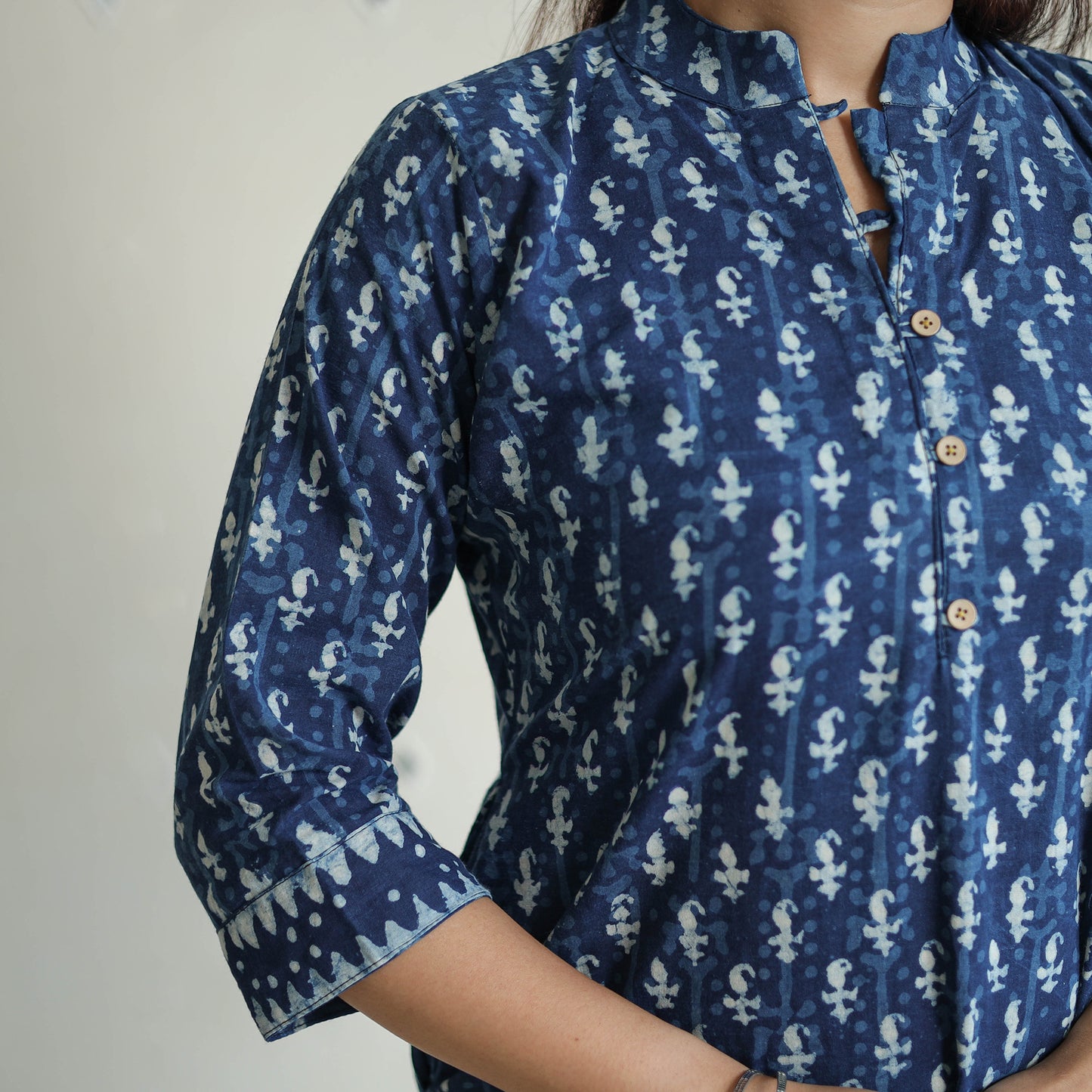 Blue - Hand Block Print Indigo Bagru Cotton Suit Set 01