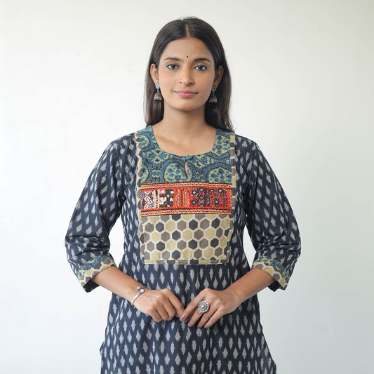 Blue - Mercerised Cotton Pochampally Ikat Kurta (Straight) 07