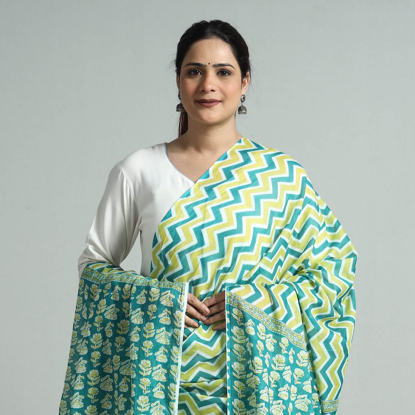 Green - Jaipur Printed Mul Cotton Dupatta 27