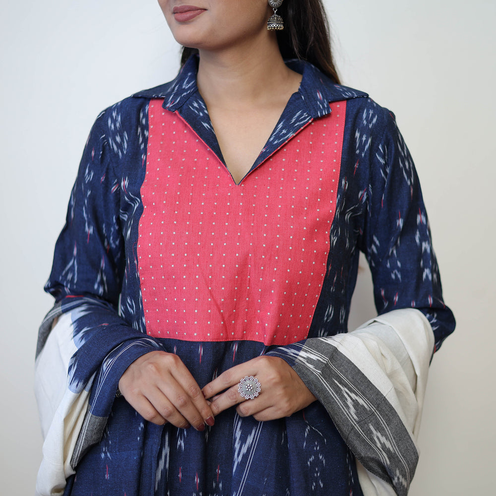 Blue - Handloom Cotton Pochampally Ikat Kurta Set 06