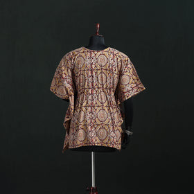 Brown - Kalamkari Hand Block Print Natural Dyed Cotton Kaftan (Short) 21