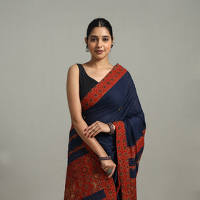 Buy Blue Applique Patchwork Mul Cotton Tagai Ajrakh Saree 