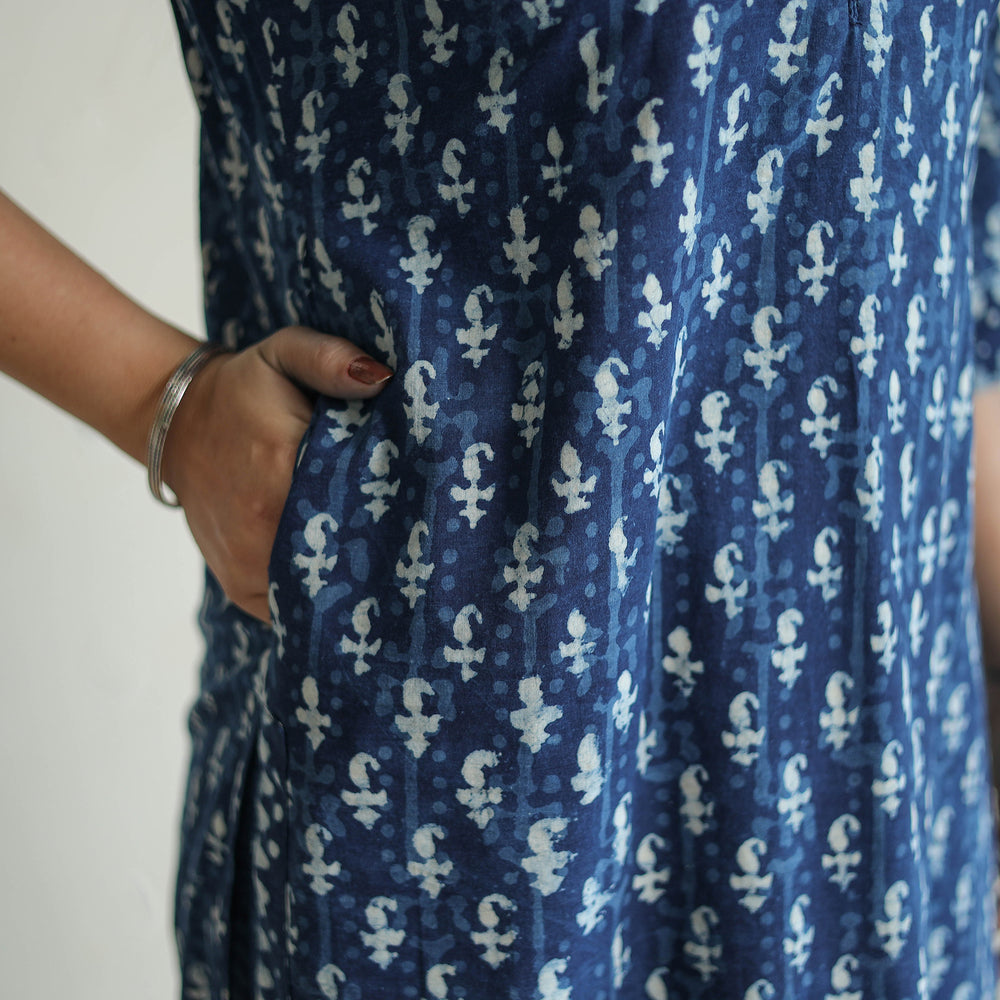 Blue - Hand Block Print Indigo Bagru Cotton Suit Set 01