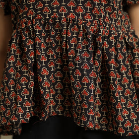 Black Ajrakh Block Printed Cotton Crop Top