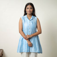 Shuchi Light Blue Slub Silk Short Plain Kurta