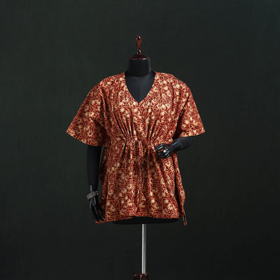 Maroon - Kalamkari Hand Block Print Natural Dyed Cotton Kaftan (Short) 22