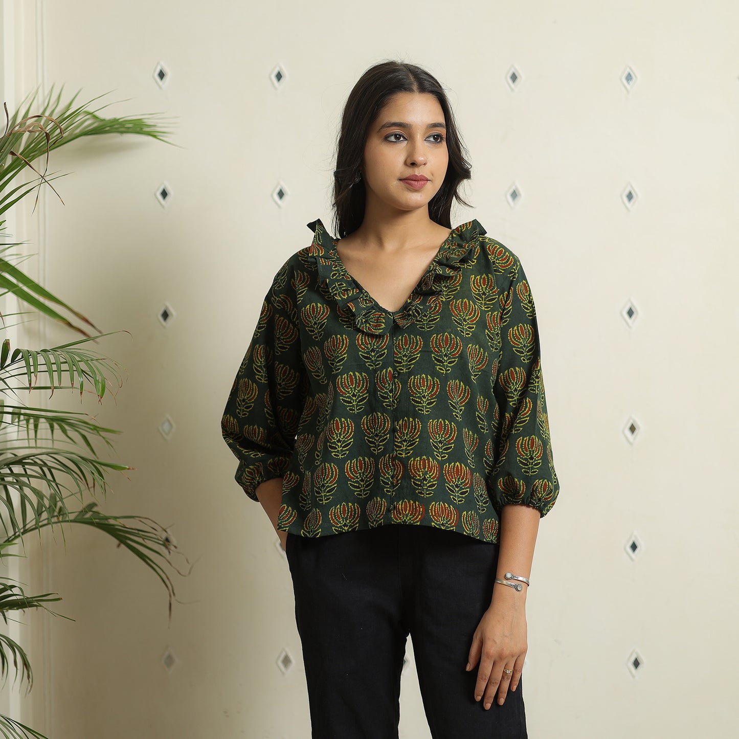 Green - Ajrakh Block Printed Cotton Crop Top 04