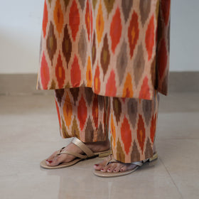 Multicolor Handloom Cotton Pochampally Ikat Kurta Set with Dupatta