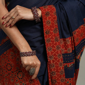 Buy Blue Applique Patchwork Mul Cotton Tagai Ajrakh Saree 