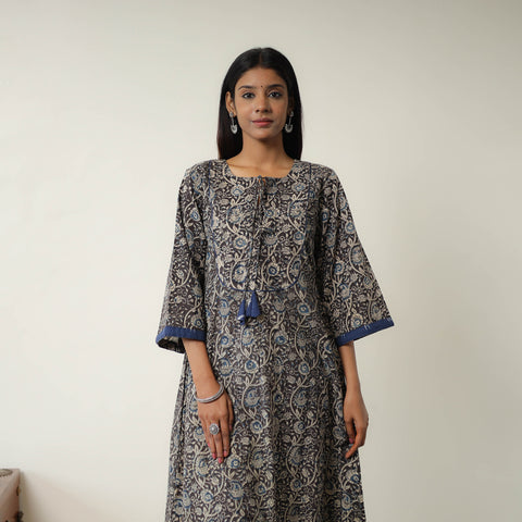 Black - Natural Dyed Block Print Cotton Kalamkari Kurta 09