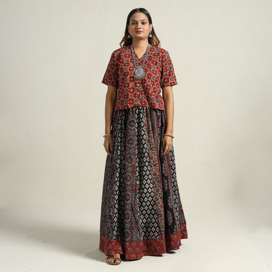 Ajrakh Block Printed 24 Kali Patchwork Cotton Long Skirt 42