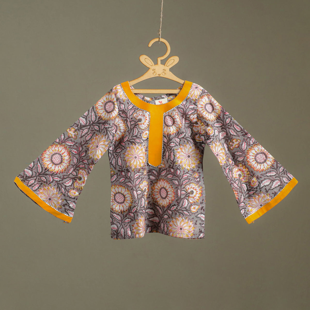 Girls Gota Work Floral Block Print Cotton Kurta with Sharara Set (3-4 Years) 35