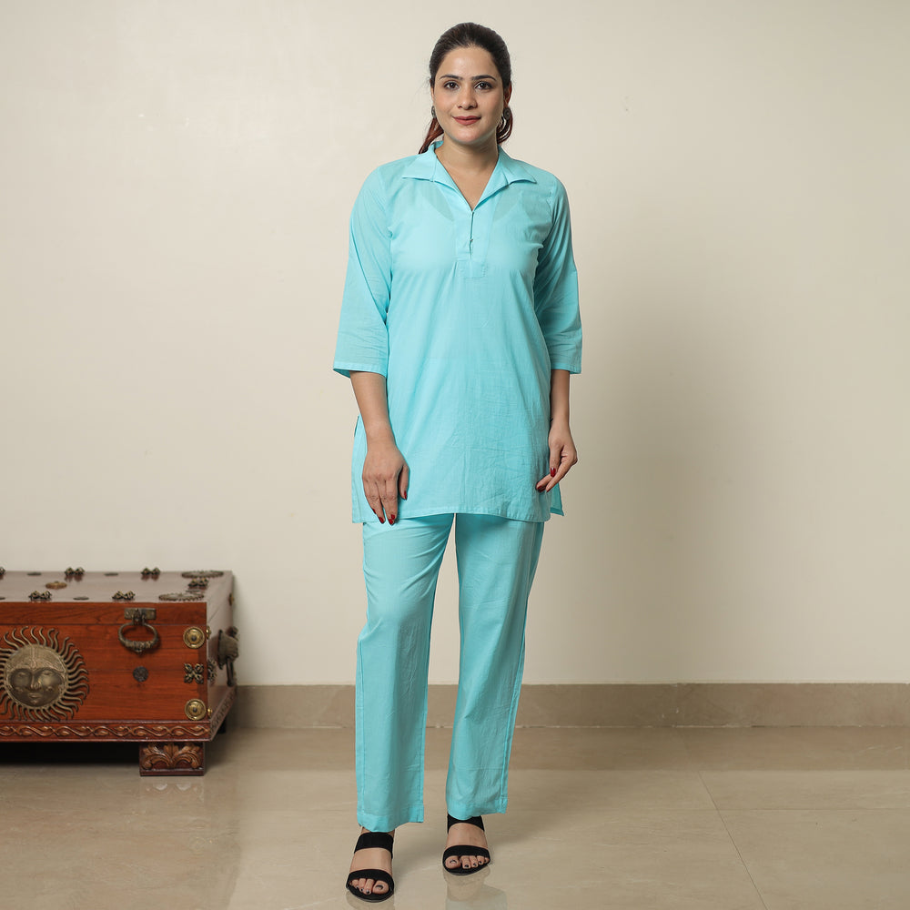 Blue - Plain Dyed Cotton Co-Ord Set 15