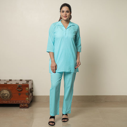 Blue - Plain Dyed Cotton Co-Ord Set 15