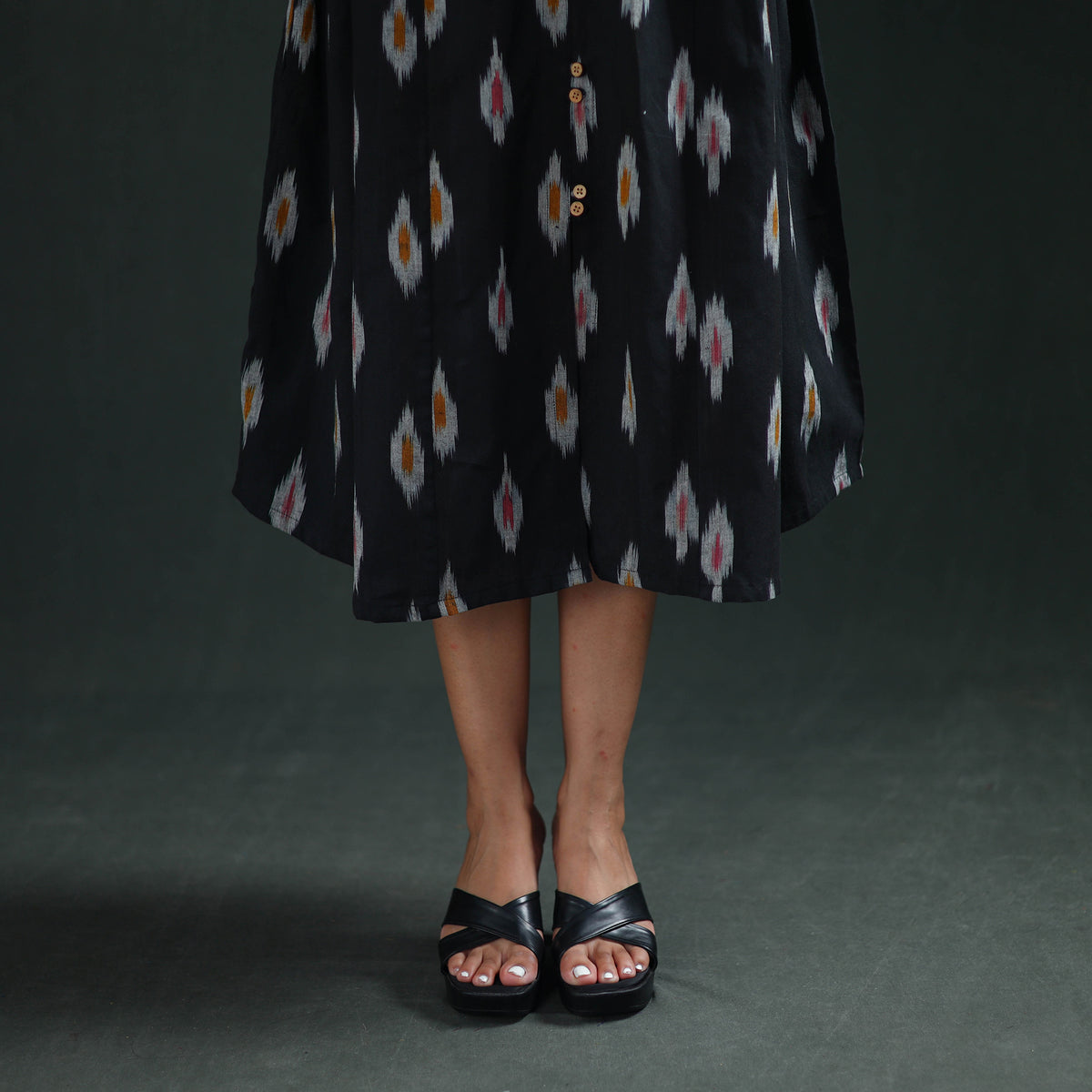 Pochampally Ikat Cotton Sleeveless Buttoned Down Long Dress for Women 12