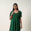Green - Mercerized Cotton Flared Pochampally Ikat Dress 11
