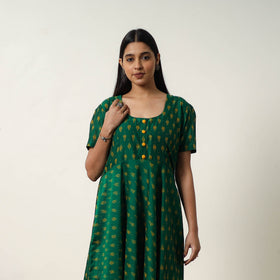 Green - Mercerized Cotton Flared Pochampally Ikat Dress 11