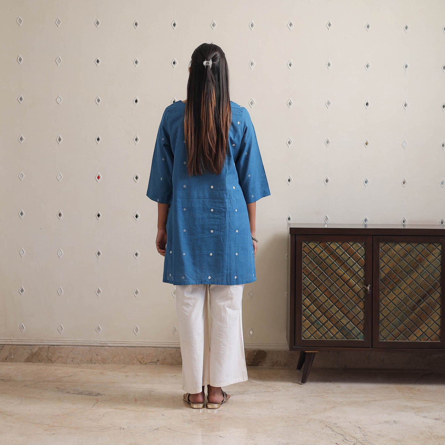 Blue - Handwoven Cotton Short Jamdani Kurta 28